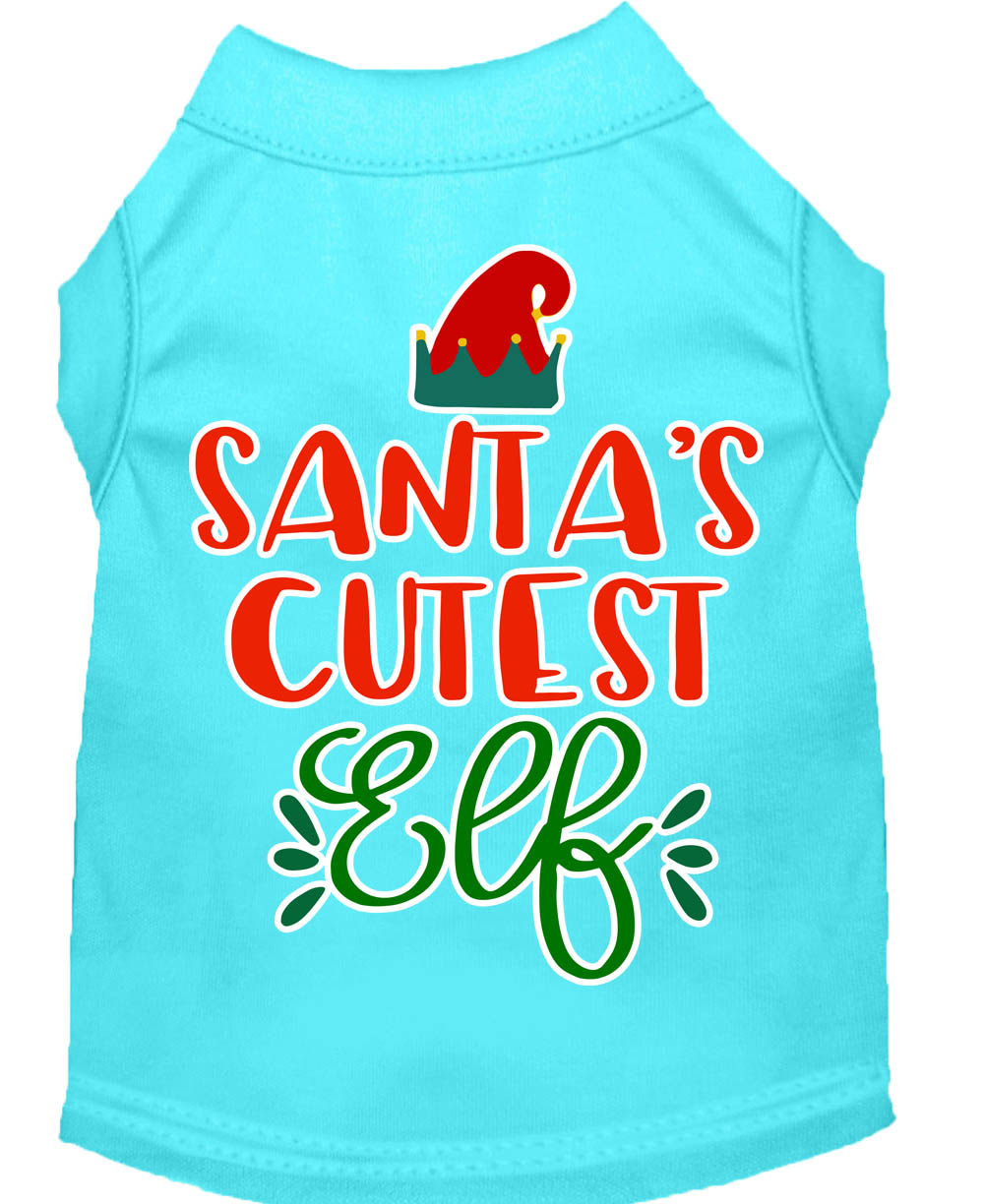 Santa's Cutest Elf Screen Print Dog Shirt Aqua Sm